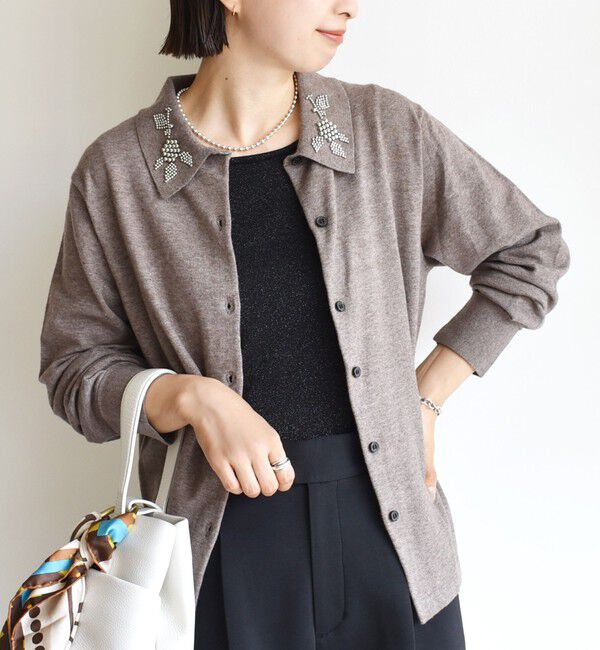 SHIPS for women「【WEB限定】〈手洗い可能〉ビーズ 刺しゅう 襟付 ニット カーディガン」|カーディガン|