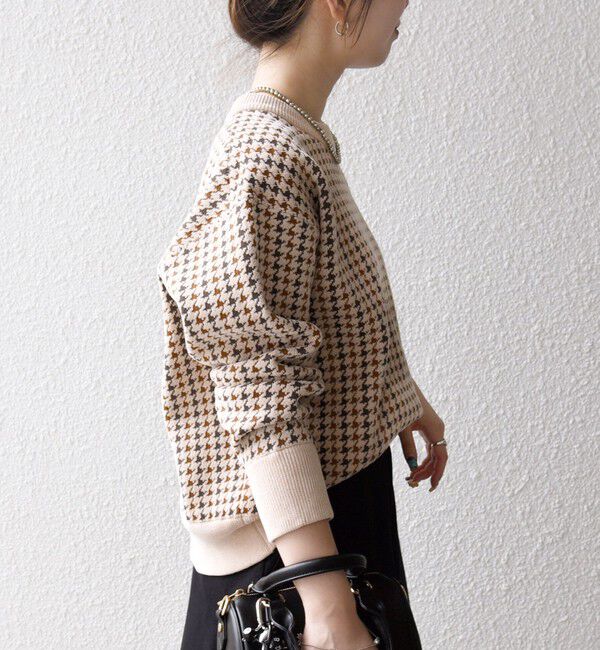 SHIPS any「SHIPS any:〈手洗い可能〉モールヤーン クルーネック ロゴ 千鳥柄 プルオーバー」|ニット・セーター|