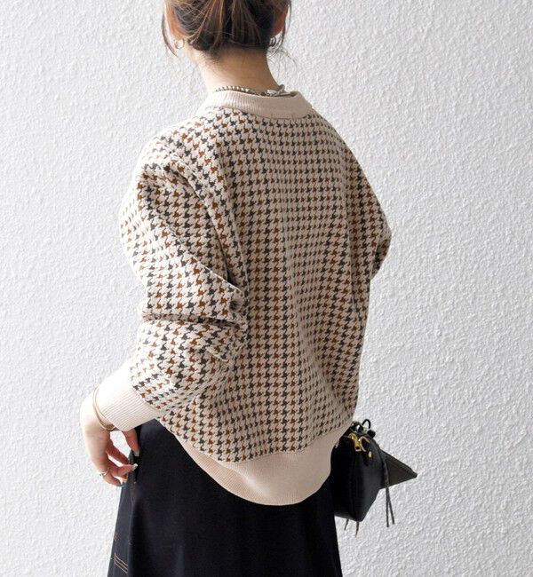 SHIPS any「SHIPS any:〈手洗い可能〉モールヤーン クルーネック ロゴ 千鳥柄 プルオーバー」|ニット・セーター|