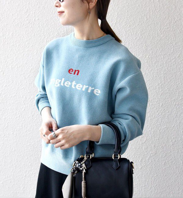 SHIPS any「SHIPS any:〈手洗い可能〉モールヤーン クルーネック ロゴ 千鳥柄 プルオーバー」|ニット・セーター|