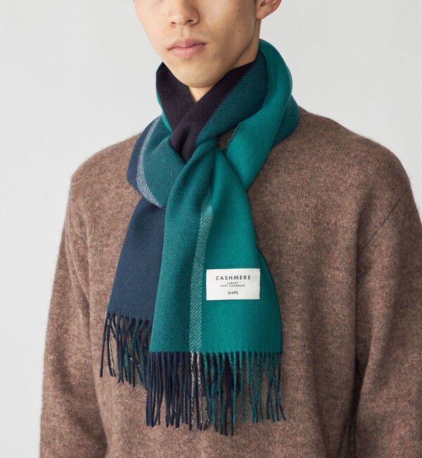 SHIPS「SHIPS: カシミヤ ダブルフェイス パネル マフラー」|マフラー|ブルー