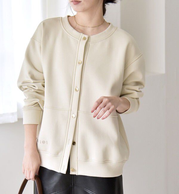 quaranciel「quaranciel:〈洗濯機可能〉スタッズ ロゴ ダンボール スウェット カーディガン」|スウェット・ジャージ|