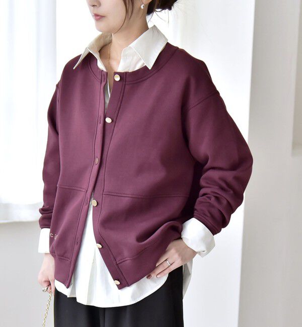 quaranciel「quaranciel:〈洗濯機可能〉スタッズ ロゴ ダンボール スウェット カーディガン」|スウェット・ジャージ|ワイン