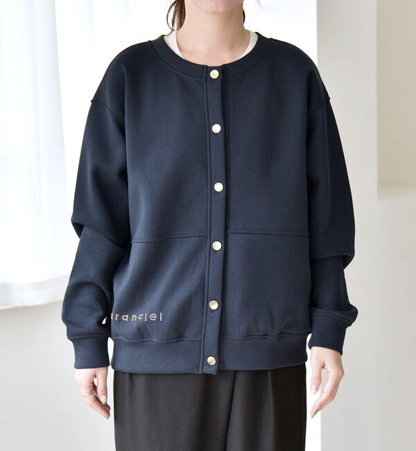 quaranciel「quaranciel:〈洗濯機可能〉スタッズ ロゴ ダンボール スウェット カーディガン」|スウェット・ジャージ|