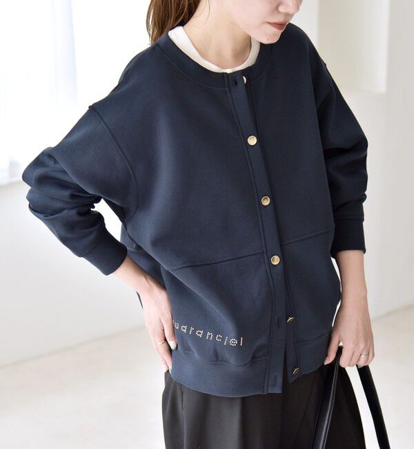 quaranciel「quaranciel:〈洗濯機可能〉スタッズ ロゴ ダンボール スウェット カーディガン」|スウェット・ジャージ|