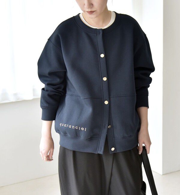 quaranciel「quaranciel:〈洗濯機可能〉スタッズ ロゴ ダンボール スウェット カーディガン」|スウェット・ジャージ|