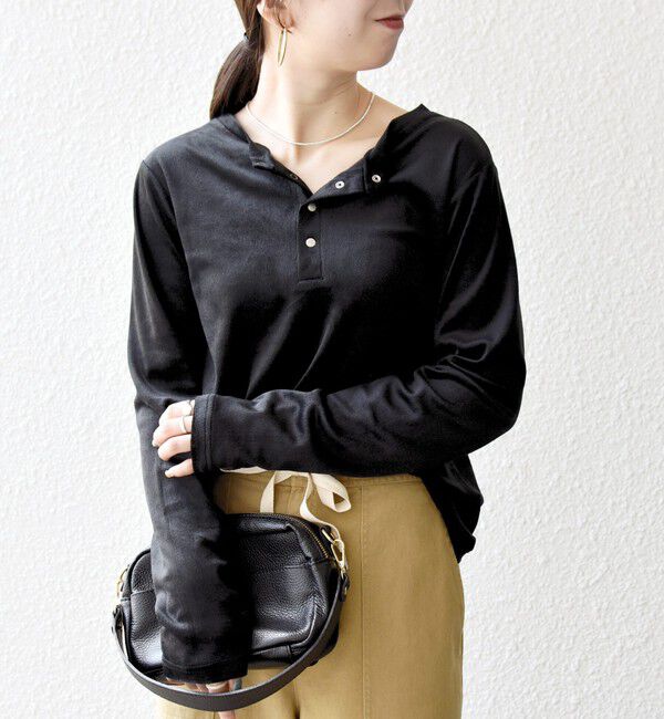 SHIPS any「SHIPS any:〈洗濯機可能〉ポリエステル ベロア 2way ヘンリーネック プルオーバー」|Tシャツ・カットソー|