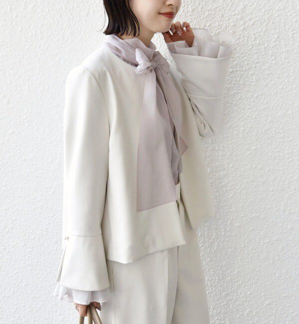SHIPS for women「ダブル クロス 重ね袖 ノーカラー ジャケット（セレモニー対応可）」|ノーカラージャケット|