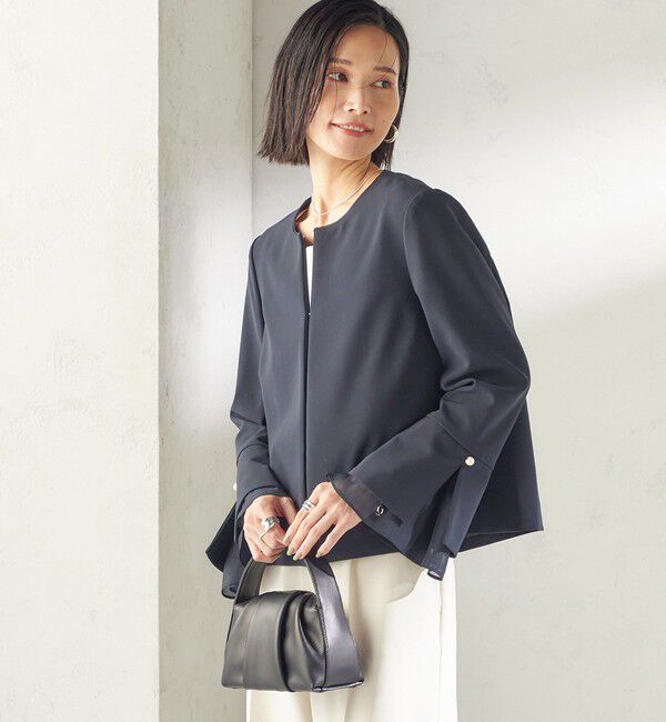SHIPS for women「ダブル クロス 重ね袖 ノーカラー ジャケット（セレモニー対応可）」|ノーカラージャケット|