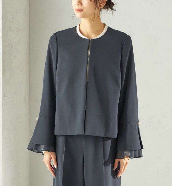 SHIPS for women「ダブル クロス 重ね袖 ノーカラー ジャケット（セレモニー対応可）」|ノーカラージャケット|