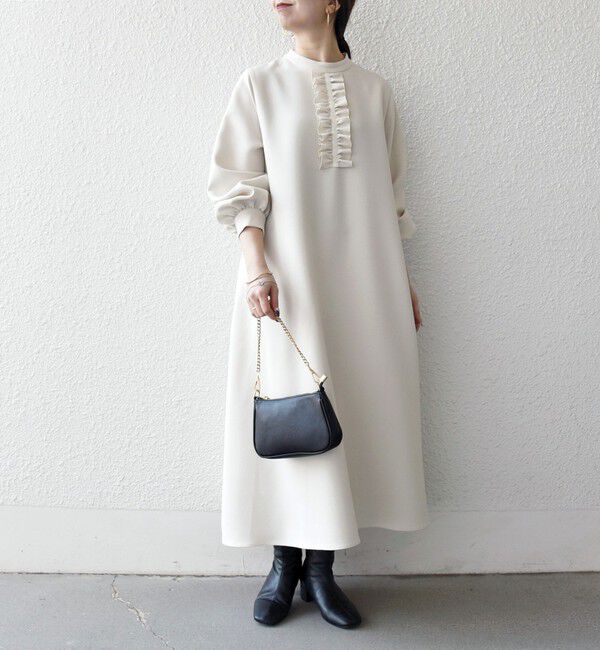 SHIPS any「SHIPS any:〈洗濯機可能〉ダブルクロス フリル パフ スリーブ ワンピース［NAVY BLUE］」|ワンピース|