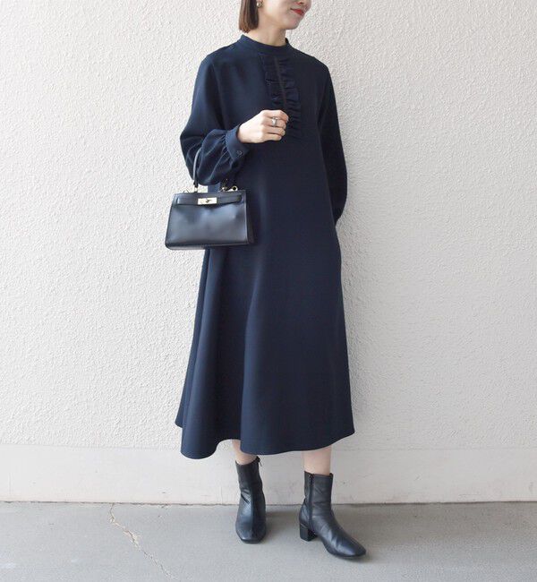 SHIPS any「SHIPS any:〈洗濯機可能〉ダブルクロス フリル パフ スリーブ ワンピース［NAVY BLUE］」|ワンピース|