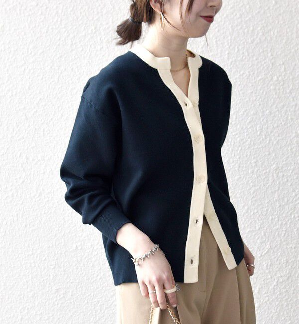 SHIPS any「SHIPS any:〈手洗い可能〉バイカラー スキッパー ニット カーディガン」|カーディガン|