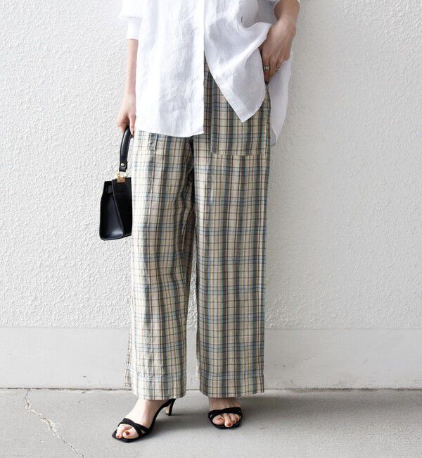 SHIPS any「SHIPS any:〈洗濯機可能〉リネン ミックス イージー ベイカー パンツ（チェック）」|その他|ベージュ