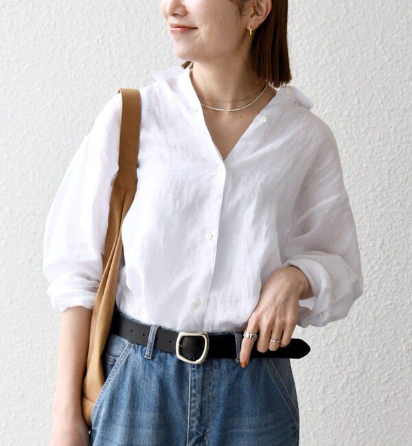 SHIPS any「SHIPS any:〈洗濯機可能〉リネン 刺繍 レギュラー ルーズ シャツ」|シャツ・ブラウス|