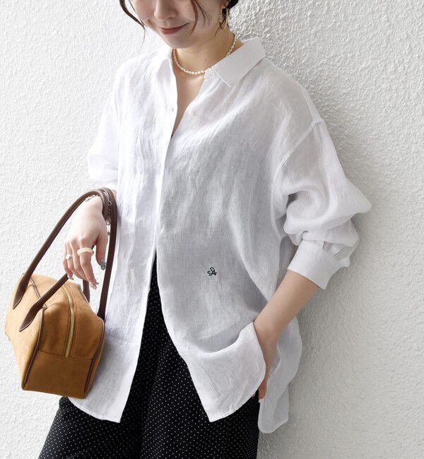 SHIPS any「SHIPS any:〈洗濯機可能〉リネン 刺繍 レギュラー ルーズ シャツ」|シャツ・ブラウス|