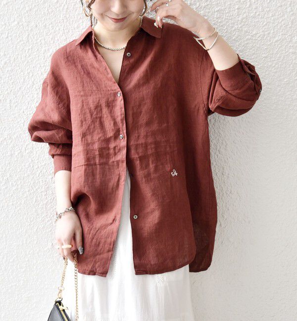 SHIPS any「SHIPS any:〈洗濯機可能〉リネン 刺繍 レギュラー ルーズ シャツ」|シャツ・ブラウス|