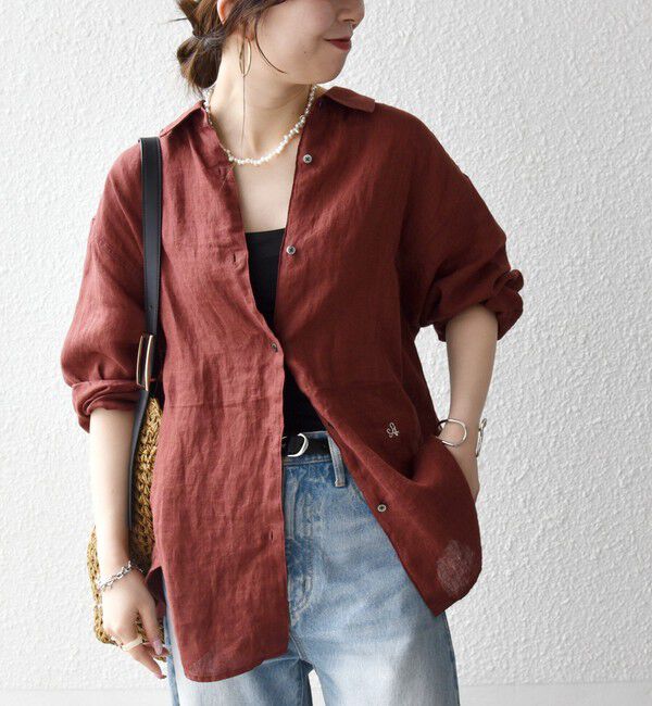 SHIPS any「SHIPS any:〈洗濯機可能〉リネン 刺繍 レギュラー ルーズ シャツ」|シャツ・ブラウス|