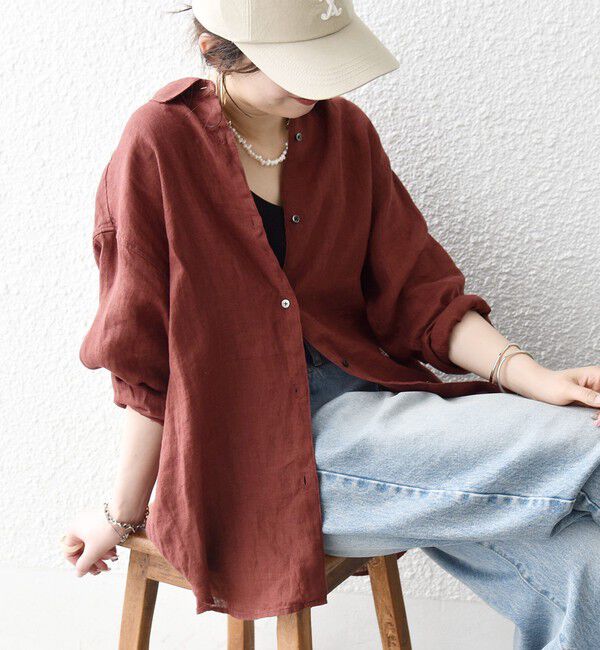 SHIPS any「SHIPS any:〈洗濯機可能〉リネン 刺繍 レギュラー ルーズ シャツ」|シャツ・ブラウス|