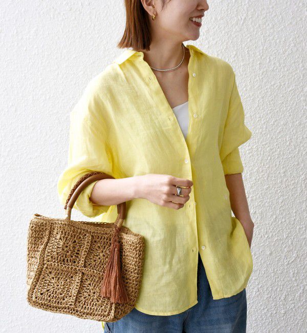 SHIPS any「SHIPS any:〈洗濯機可能〉リネン 刺繍 レギュラー ルーズ シャツ」|シャツ・ブラウス|イエロー