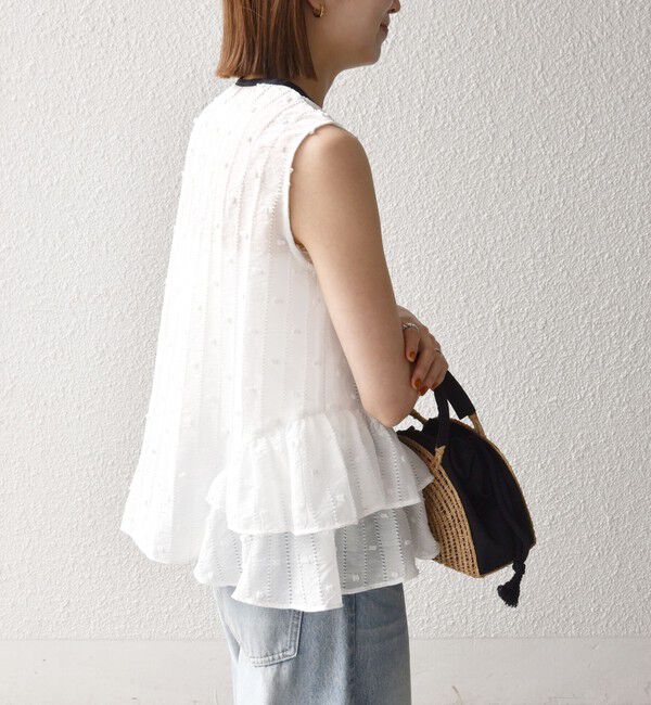 SHIPS any「《予約》SHIPS any:〈洗濯機可能〉ドット ジャカード フリル ノースリーブ シャツ ブラウス」|シャツ・ブラウス|