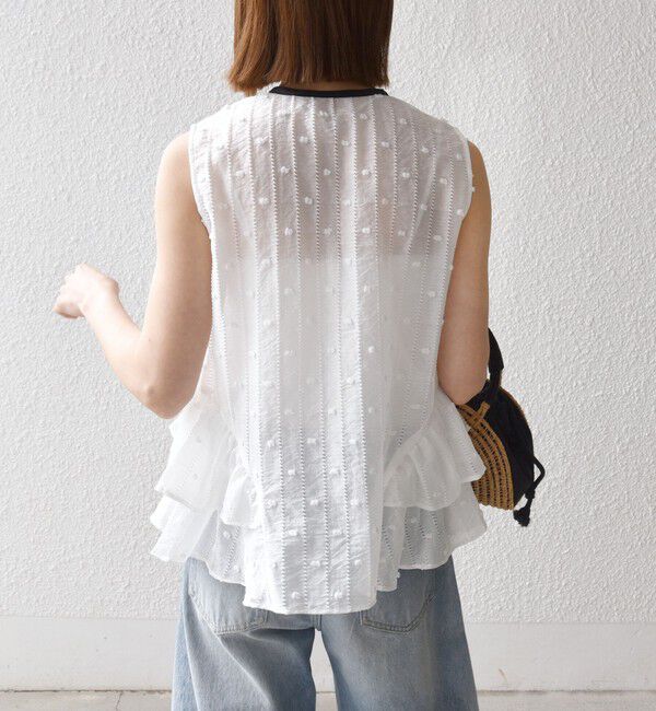 SHIPS any「《予約》SHIPS any:〈洗濯機可能〉ドット ジャカード フリル ノースリーブ シャツ ブラウス」|シャツ・ブラウス|