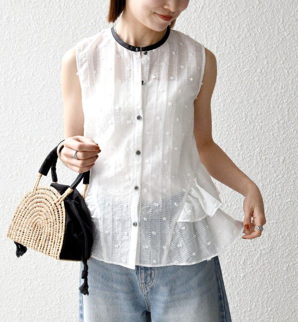 SHIPS any「《予約》SHIPS any:〈洗濯機可能〉ドット ジャカード フリル ノースリーブ シャツ ブラウス」|シャツ・ブラウス|