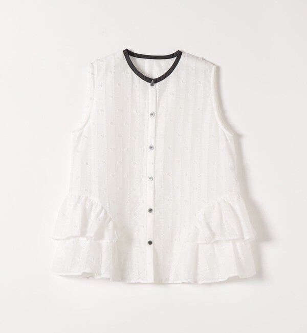 SHIPS any「《予約》SHIPS any:〈洗濯機可能〉ドット ジャカード フリル ノースリーブ シャツ ブラウス」|シャツ・ブラウス|