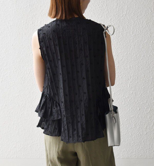 SHIPS any「《予約》SHIPS any:〈洗濯機可能〉ドット ジャカード フリル ノースリーブ シャツ ブラウス」|シャツ・ブラウス|