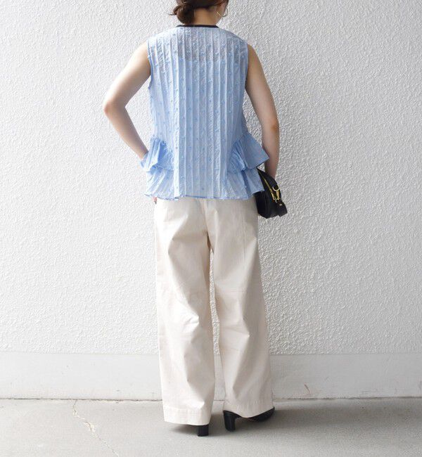 SHIPS any「《予約》SHIPS any:〈洗濯機可能〉ドット ジャカード フリル ノースリーブ シャツ ブラウス」|シャツ・ブラウス|