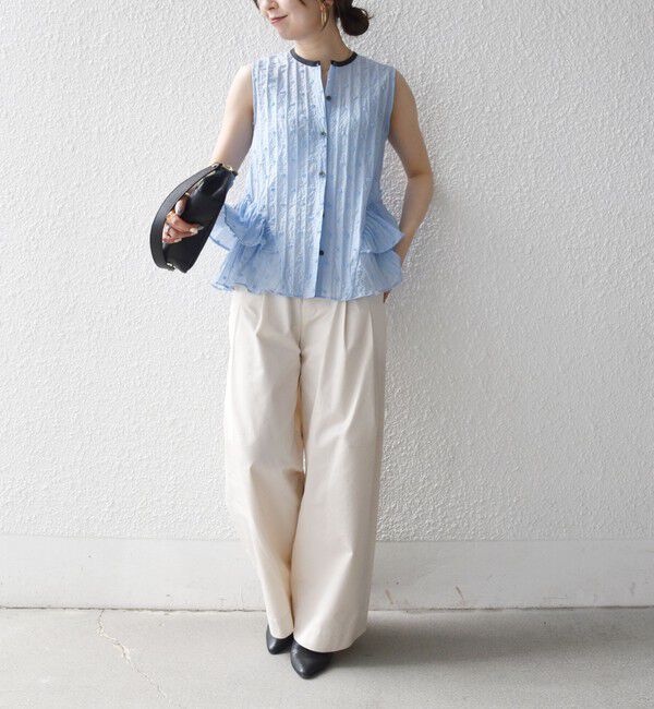 SHIPS any「《予約》SHIPS any:〈洗濯機可能〉ドット ジャカード フリル ノースリーブ シャツ ブラウス」|シャツ・ブラウス|