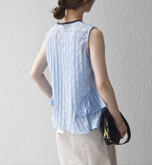 SHIPS any「《予約》SHIPS any:〈洗濯機可能〉ドット ジャカード フリル ノースリーブ シャツ ブラウス」|シャツ・ブラウス|