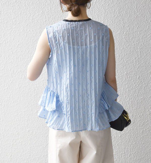 SHIPS any「《予約》SHIPS any:〈洗濯機可能〉ドット ジャカード フリル ノースリーブ シャツ ブラウス」|シャツ・ブラウス|