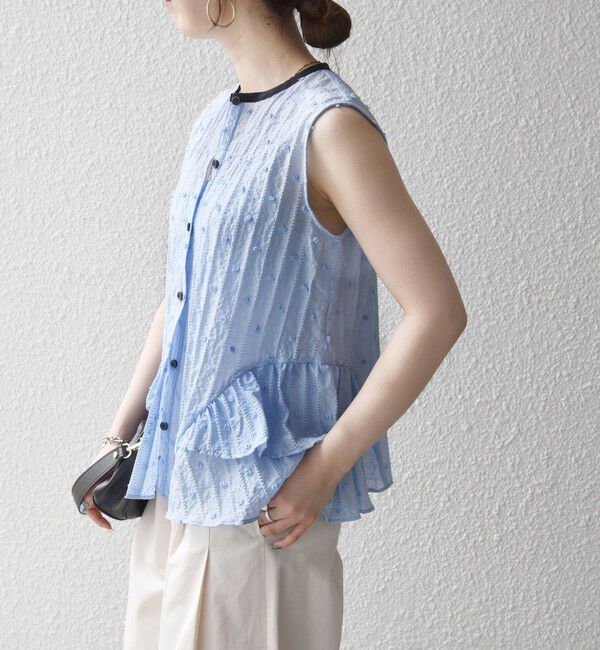 SHIPS any「《予約》SHIPS any:〈洗濯機可能〉ドット ジャカード フリル ノースリーブ シャツ ブラウス」|シャツ・ブラウス|