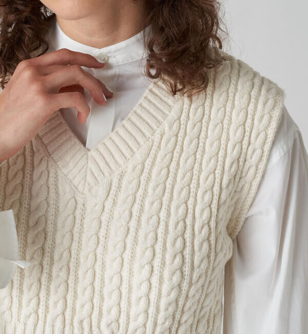 MACPHEE「ハイブリットコットンケーブル Vネックベスト」|ニット・セーター|