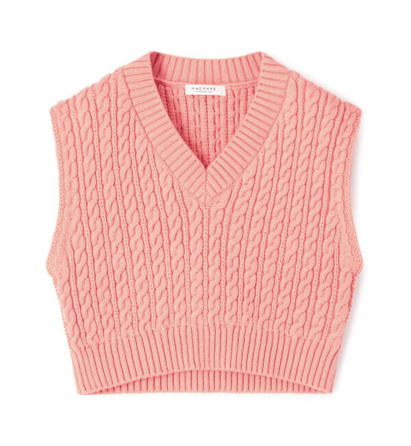 MACPHEE「ハイブリットコットンケーブル Vネックベスト」|ニット・セーター|25 ピンク