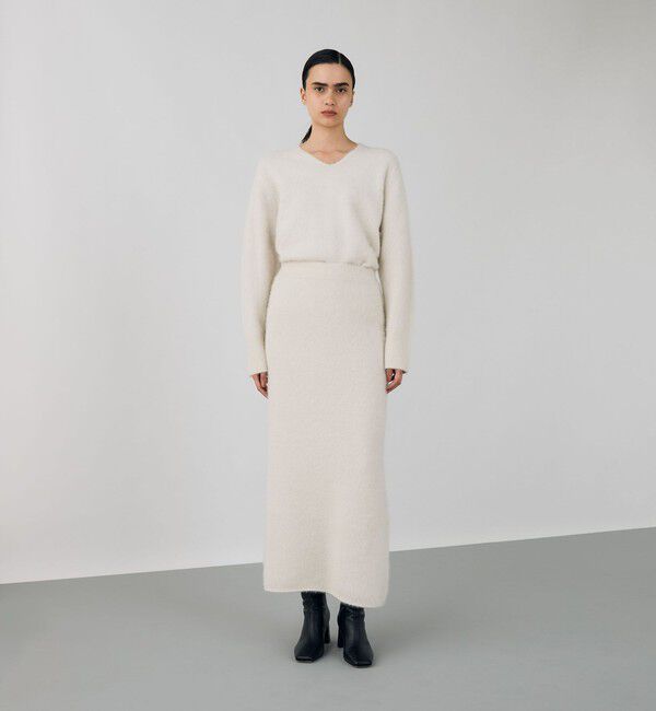 DES PRES「フォックスカシミヤ Iラインロングスカート」|タイト|