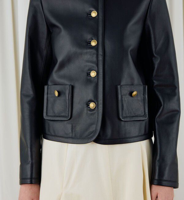 DES PRES「ラムレザー クルーネックジャケット」|ノーカラージャケット|