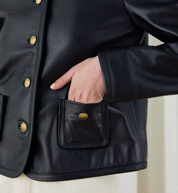 DES PRES「ラムレザー クルーネックジャケット」|ノーカラージャケット|