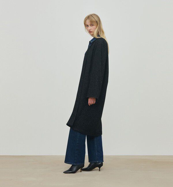 DES PRES「ノイジーインレーステッチ ロングコート」|ノーカラーコート|