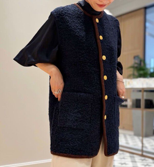 MACPHEE「ムートン ロングジレ」|ベスト・ジレ|68 ネイビー系