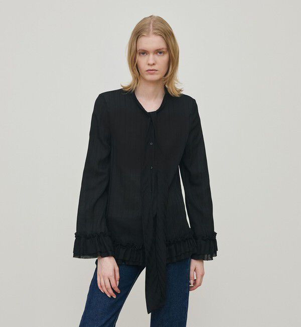 DES PRES「ドットストライプジャカード フリルブラウス」|シャツ・ブラウス|