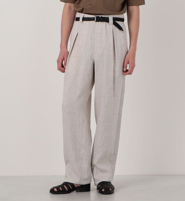 TOMORROWLAND MENS「リネンアムンゼンストライプ 1プリーツテーパード ペグトップパンツ」|スラックス|