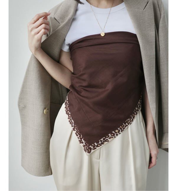 NOBLE「THROW/スロー Leopard Trim Scarf」|バンダナ・スカーフ|ブラウン