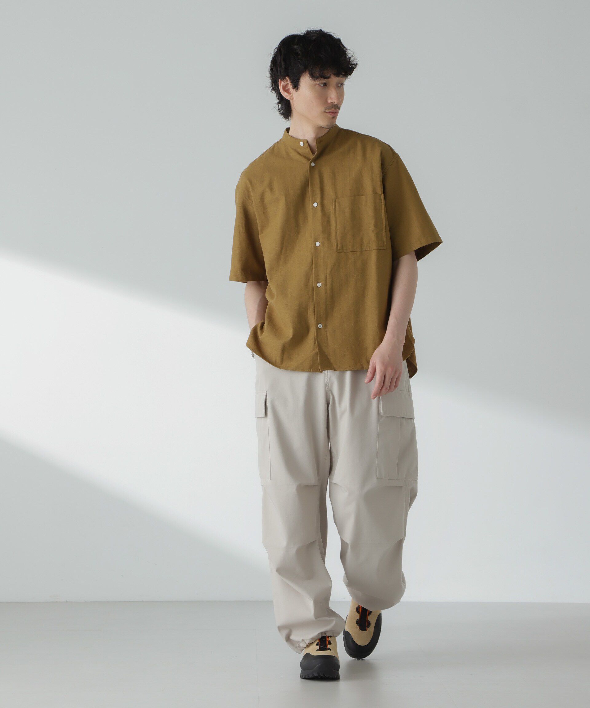 nano･universe「リネンコットンヘリンボーンバンドカラーシャツ」|シャツ・ブラウス|キャメル4