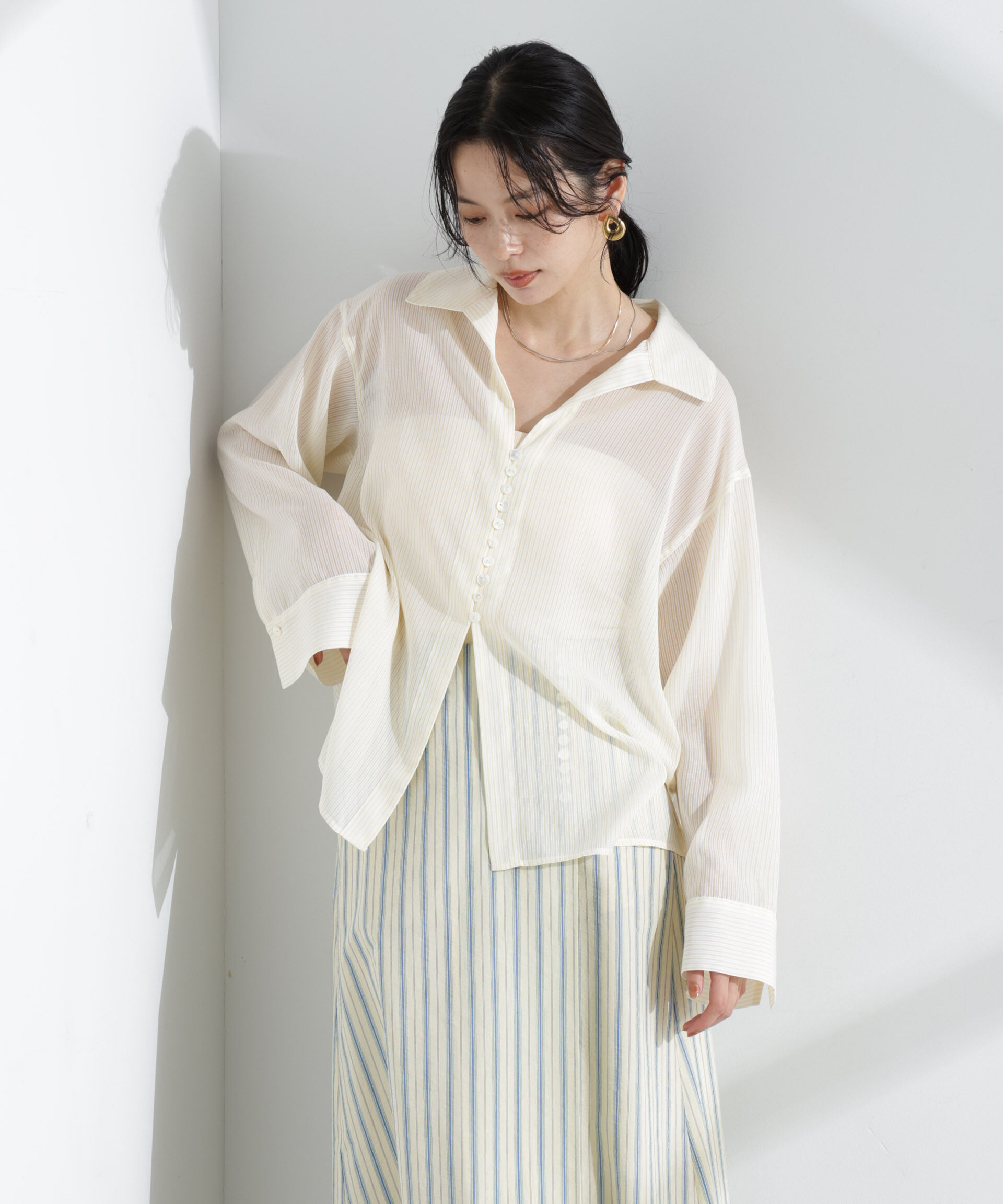 nano･universe「マルチボタンシアーストライプシャツ(セットアップ可)」|シャツ・ブラウス|