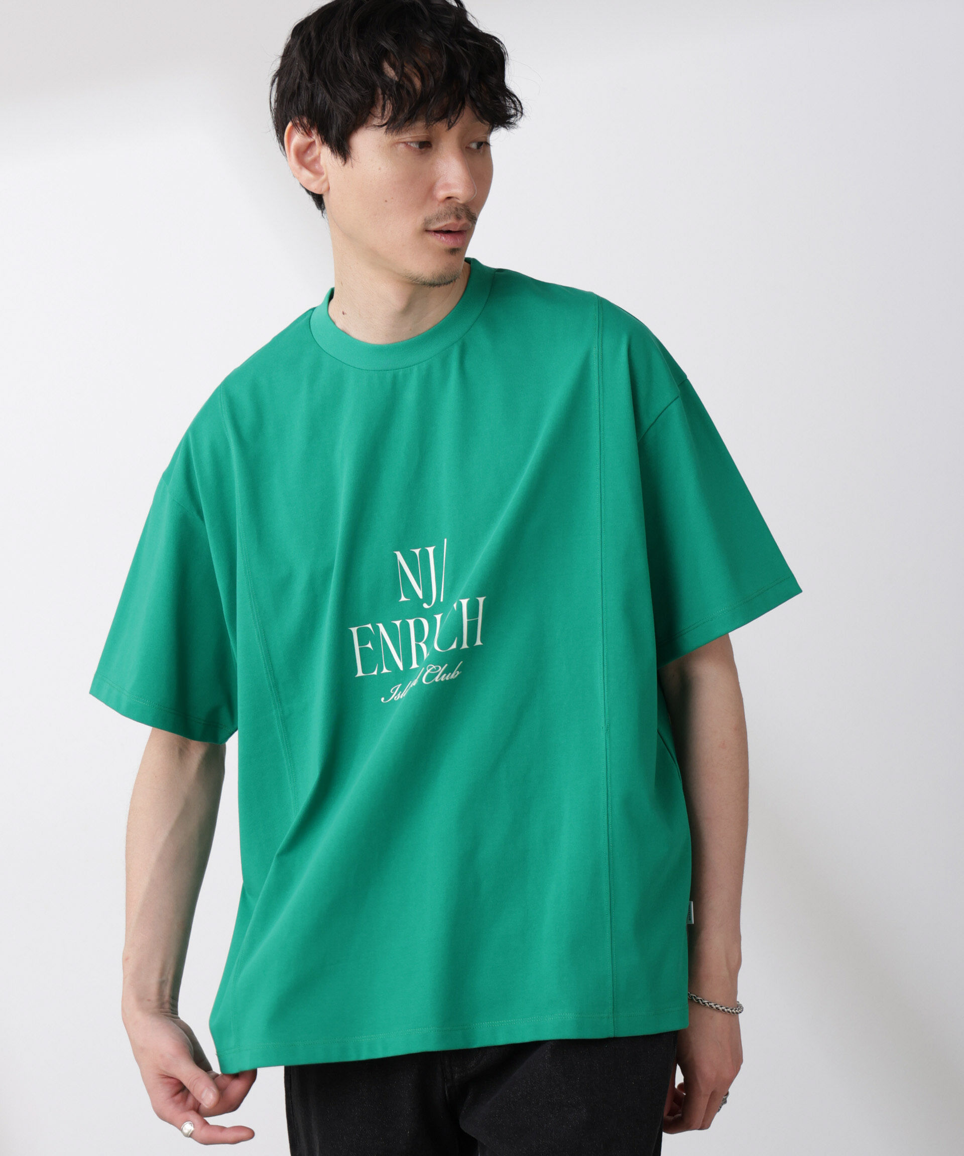 nano･universe「「NJ/CLUB」 ENRICHプリント切り替え Tシャツ」|Tシャツ・カットソー|グリーン
