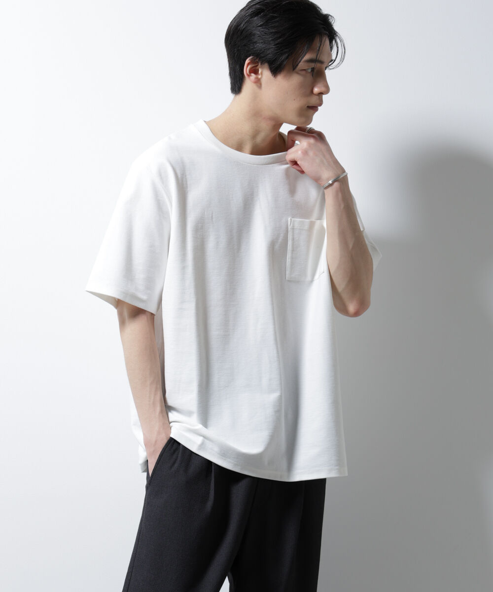 nano･universe「「MC」coveross(R)ツイル調 冷感プレーティング天竺 ポケットTシャツ」|Tシャツ・カットソー|ホワイト