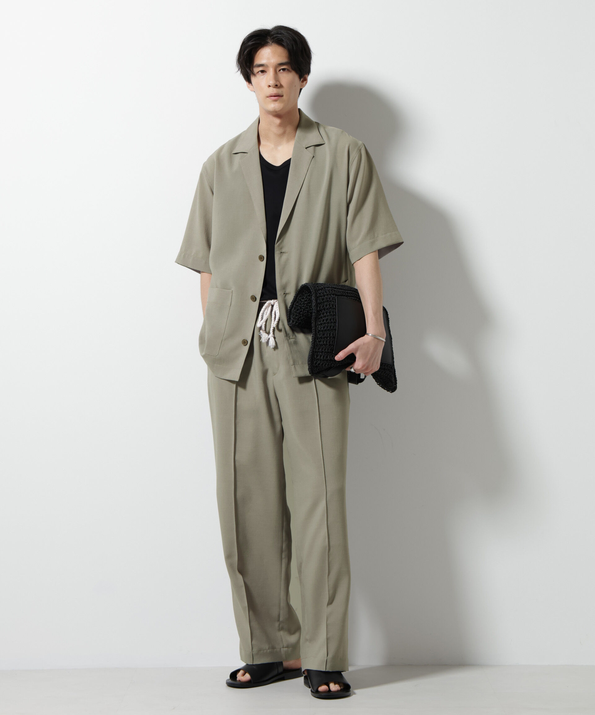 nano･universe「メランジドライイージーテーパードパンツ（セットアップ可）」|チノ|