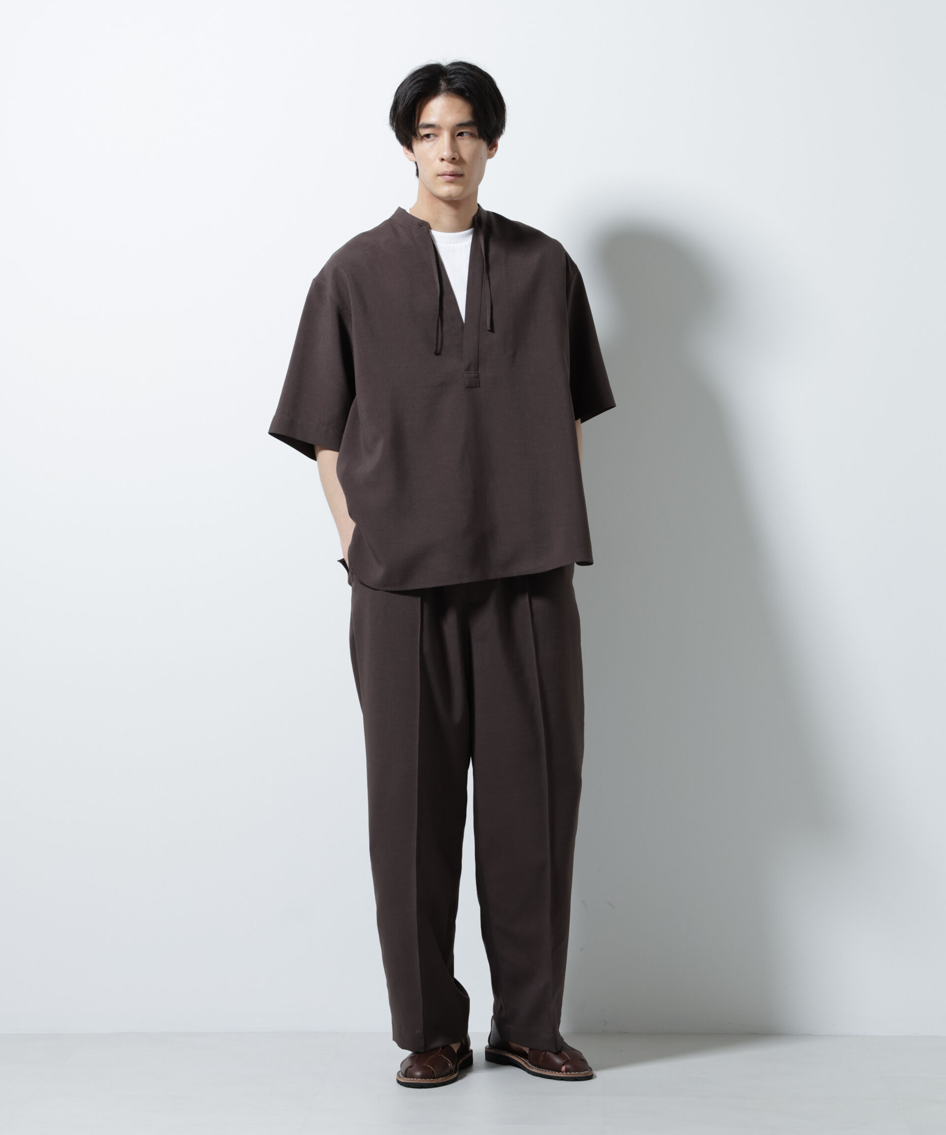 nano･universe「メランジドライイージーテーパードパンツ（セットアップ可）」|チノ|